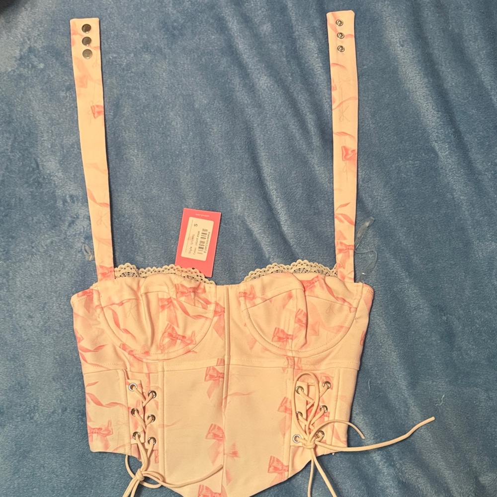 Edikted pink bows Corset Top makayla NWT new with tags size S